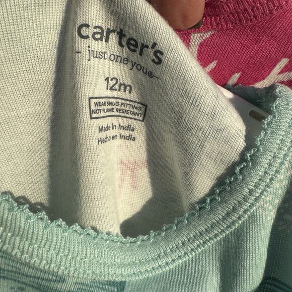 CARTER'S GIRLS PAJAMA SET COMBO 4 PCS 2 TOPS 2 PANTS CHRISTMAS PINK SIZE 12MO - Picture 3 of 5